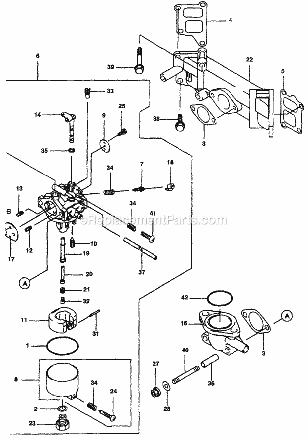 Carburetor Diagram and Parts List for Z48L 53AC365M100, 53BA1D5M100 Cub Cadet Lawn Mower